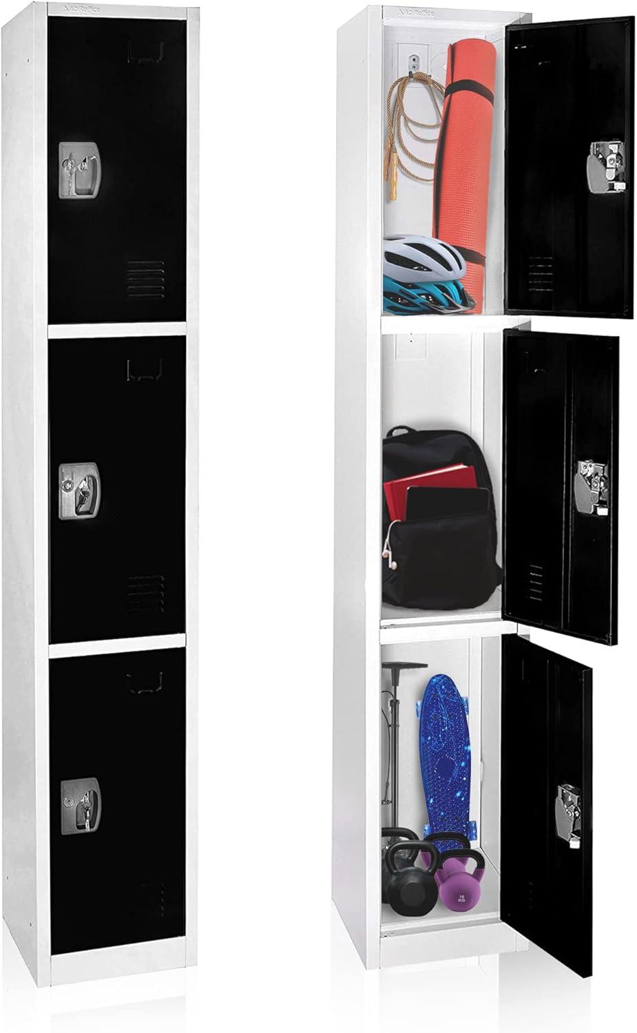 Black Solid Steel Freestanding 3-Door Locker