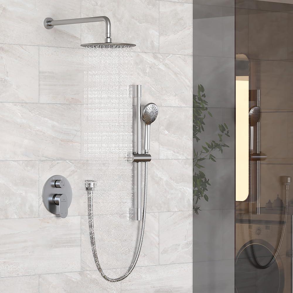 Brushed Nickel Adjustable Height Rainfall Shower System with Handheld