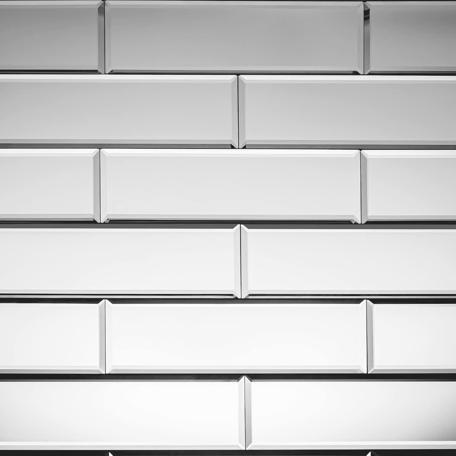 Silver Beveled Glass Mirror Subway Backsplash Tile, 3" x 10"