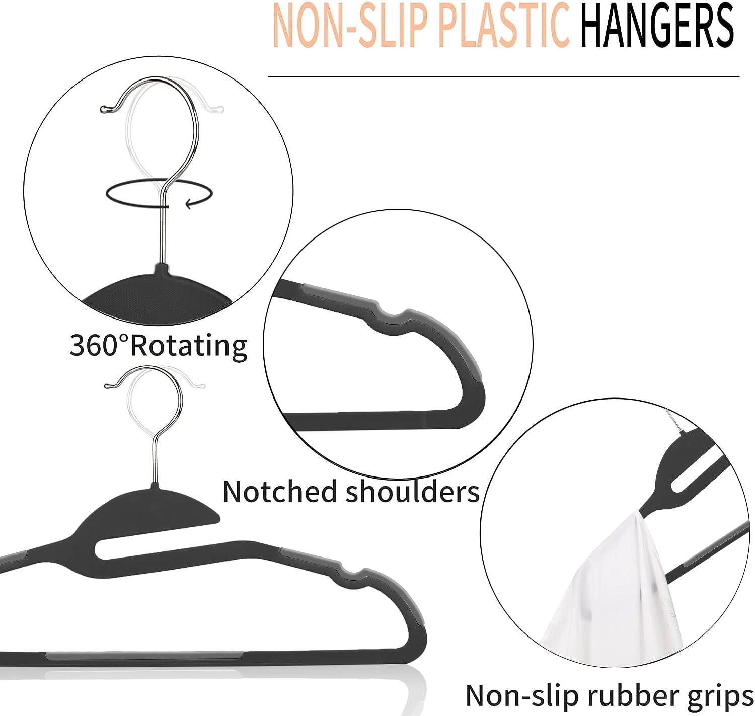 50PK Coat Hangers Non Slip - Space Saving Plastic Clothes Hangers, Slim Pant Hangers, U-Slide, Heavy Duty, 360°Swivel Hook, White