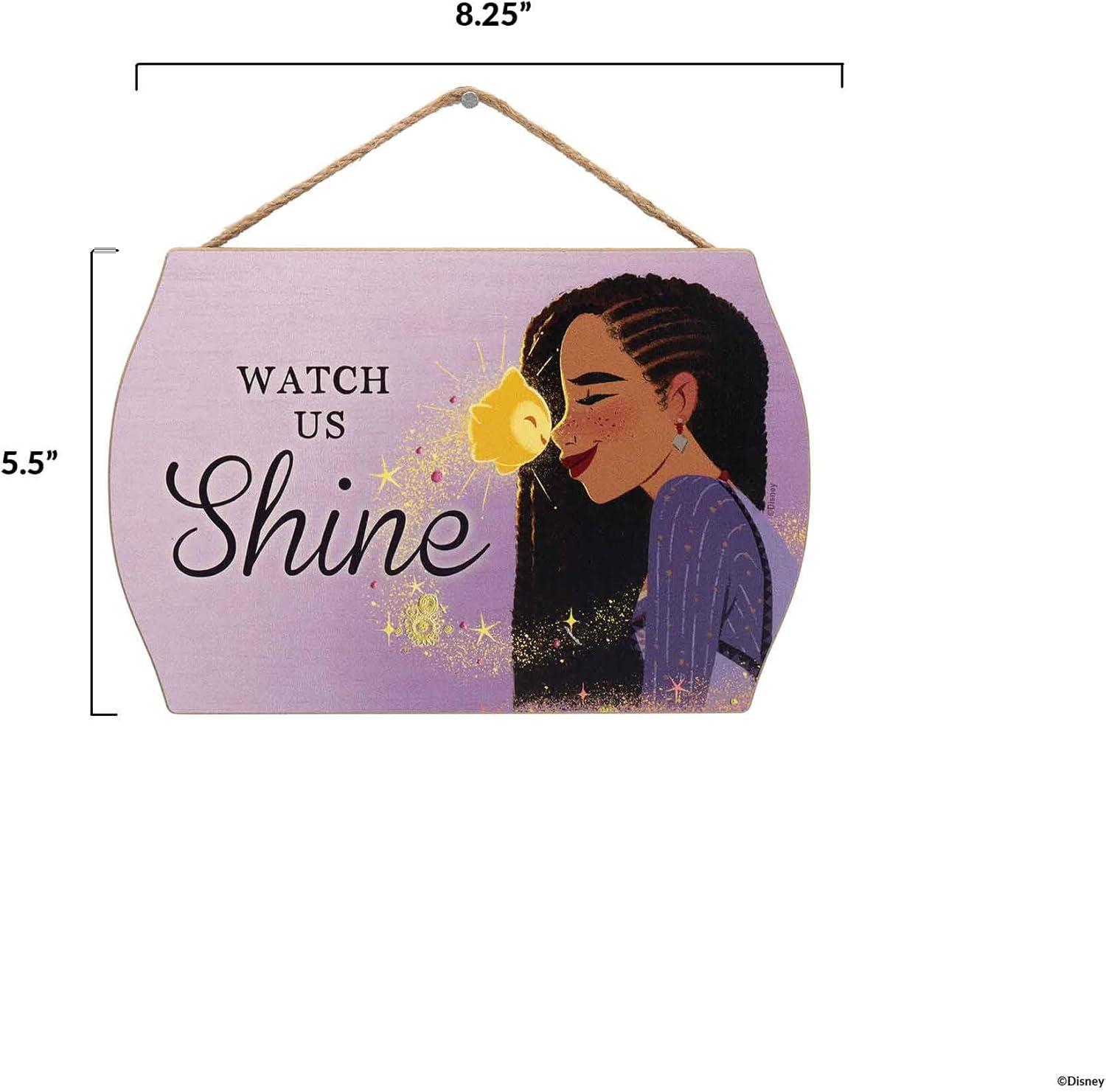 Disney Wish Watch Us Shine Asha and Star Hanging Wood Wall Decor - Adorable Wish Sign for Kids' Bedroom or Movie Room