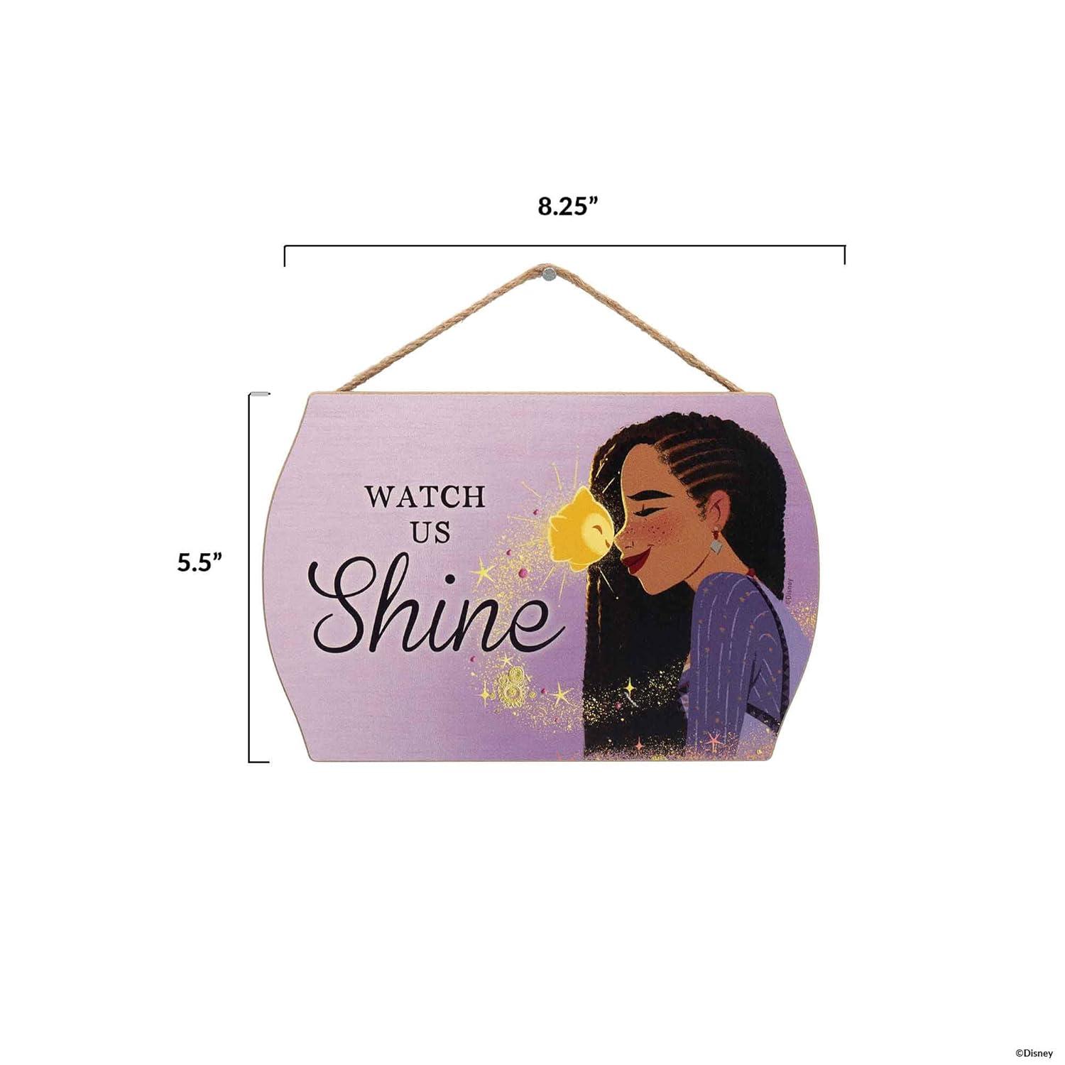 Disney Wish Watch Us Shine Asha and Star Hanging Wood Wall Decor - Adorable Wish Sign for Kids' Bedroom or Movie Room