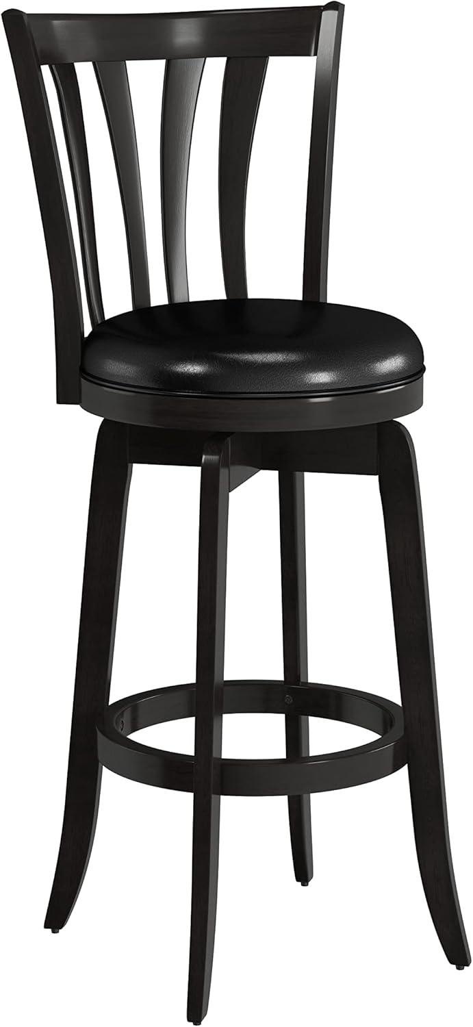 Black Wood Swivel Bar Stool with Faux Leather Seat