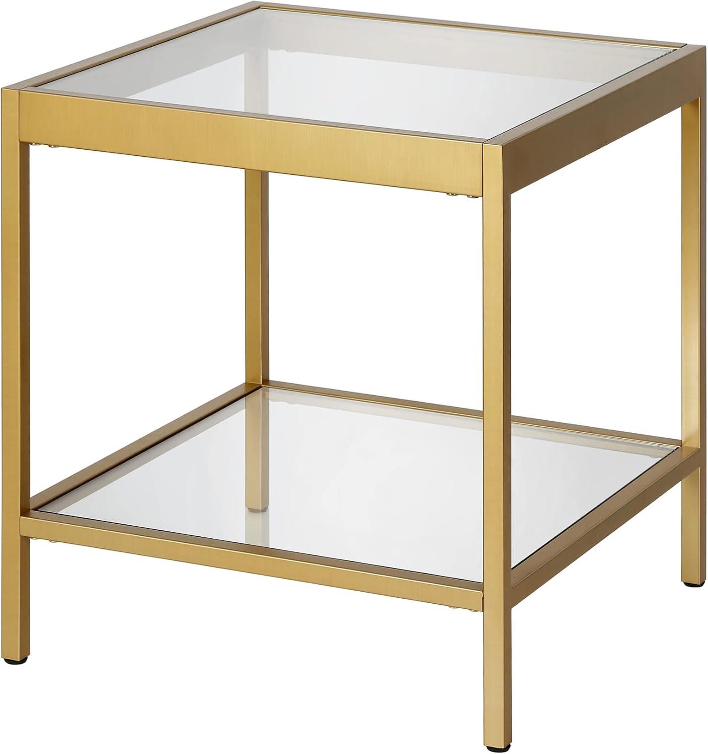 Evelyn&Zoe Alexis 20" Wide Square Side Table, Brass