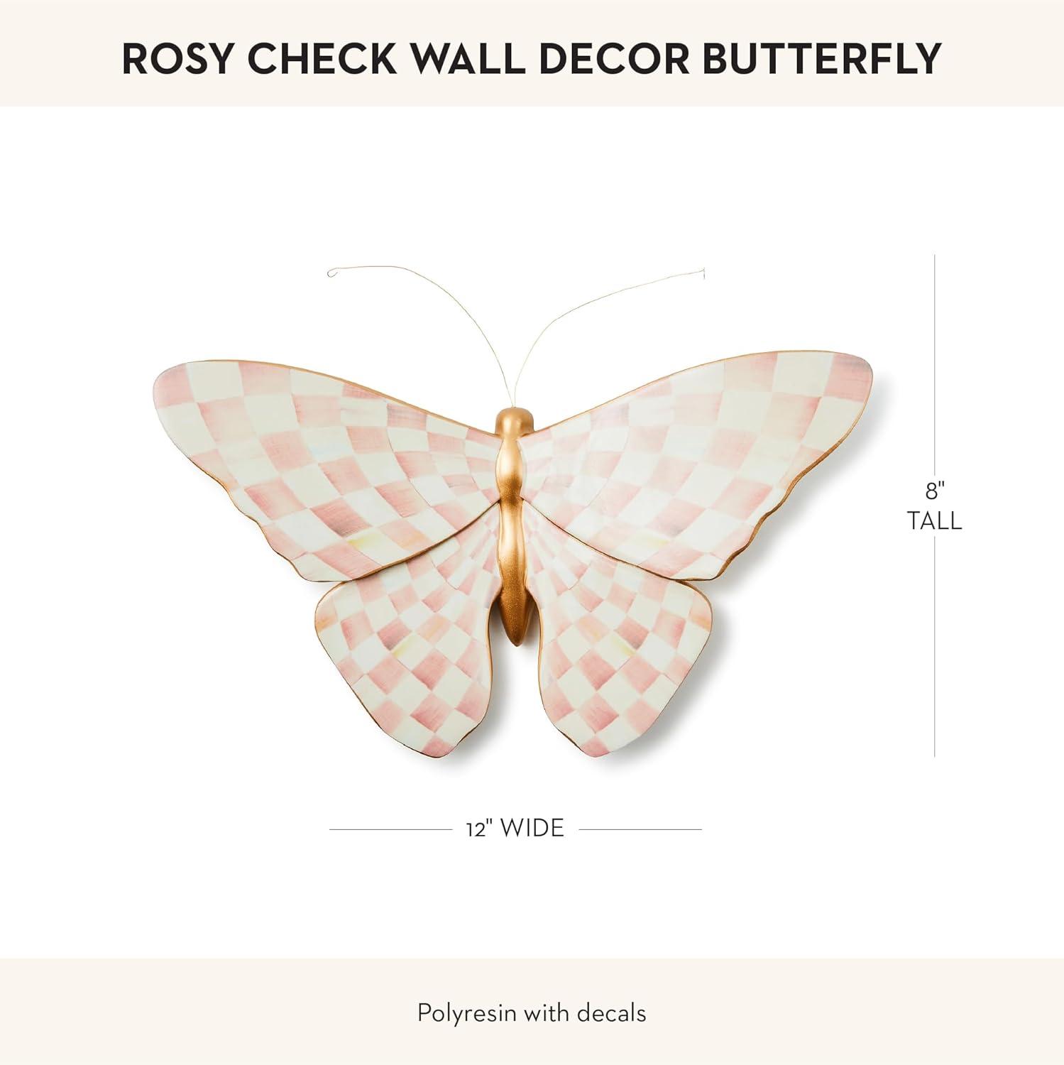 MACKENZIE-CHILDS Butterfly, Hanging Butterfly Wall Decor, Pink-and-White Rosy Check