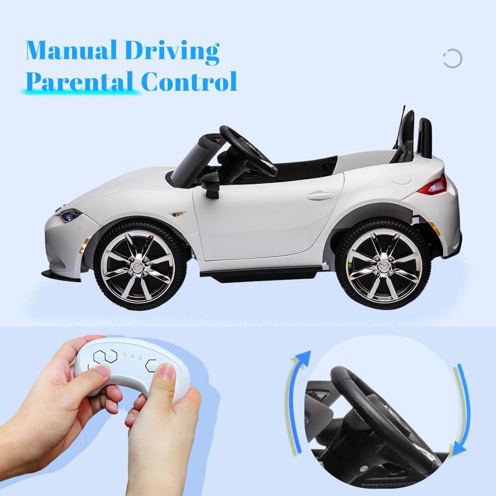 Coche para Niños, mazda mx-5 rf, Coche para Montar con Motor de 12 V con control remoto de 2,4 G, Coche de Juguete Eléctrico de Velocidad Ajustable para Niños de 3 a 6 Años, Blanco