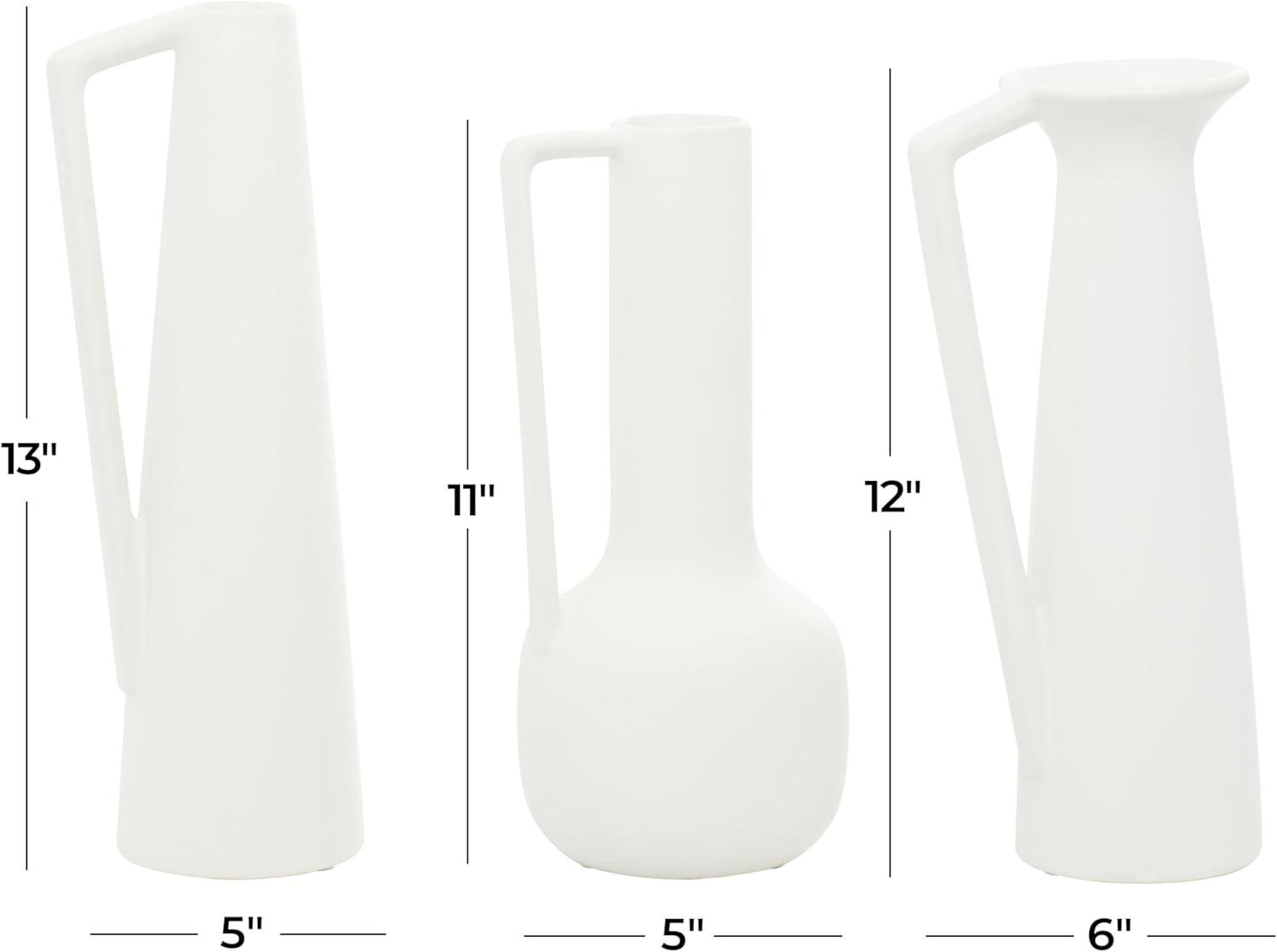 CosmoLiving by Cosmopolitan 13", 12", 11"H White Ceramic Vase with Handles, Set of 3