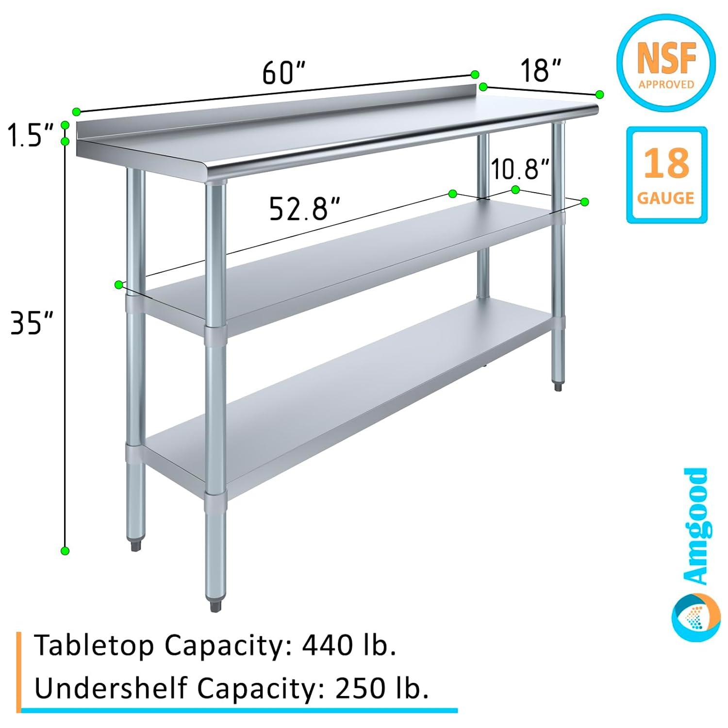 Amgood Stainless Steel Work Table with Undershelf. Metal Prep Table. NSF - Certified