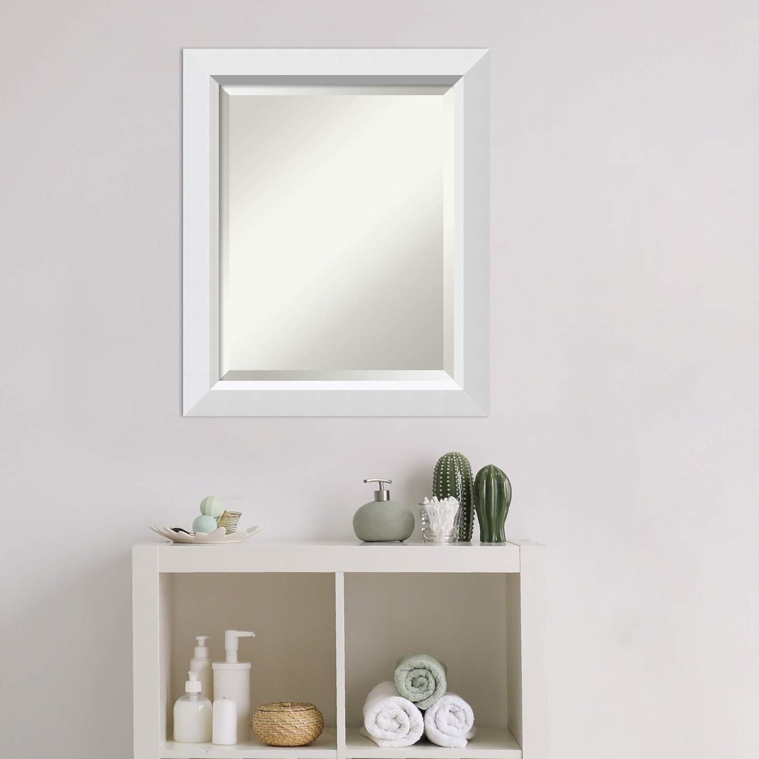 Amanti Art Beveled Wood Bathroom Wall Mirror - Blanco White Frame Outer Size: 19 x 23 in