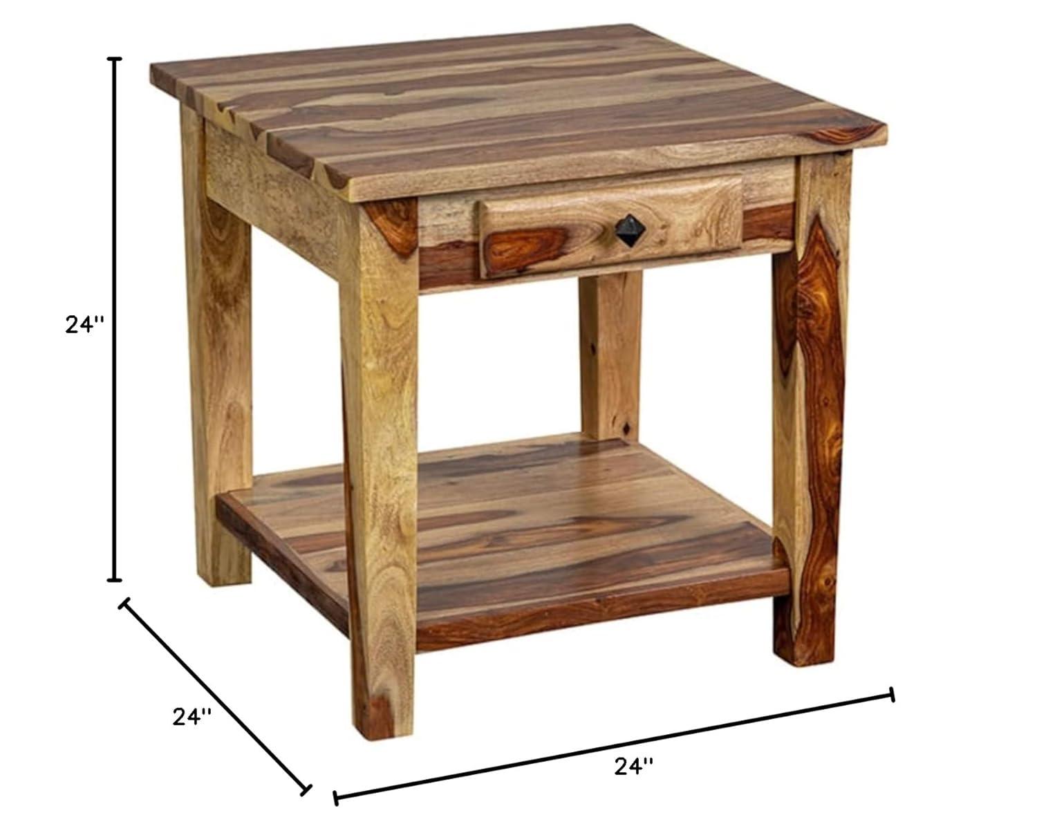 Porter Designs End Table Nightstand Bedside Square in Wood - Brown