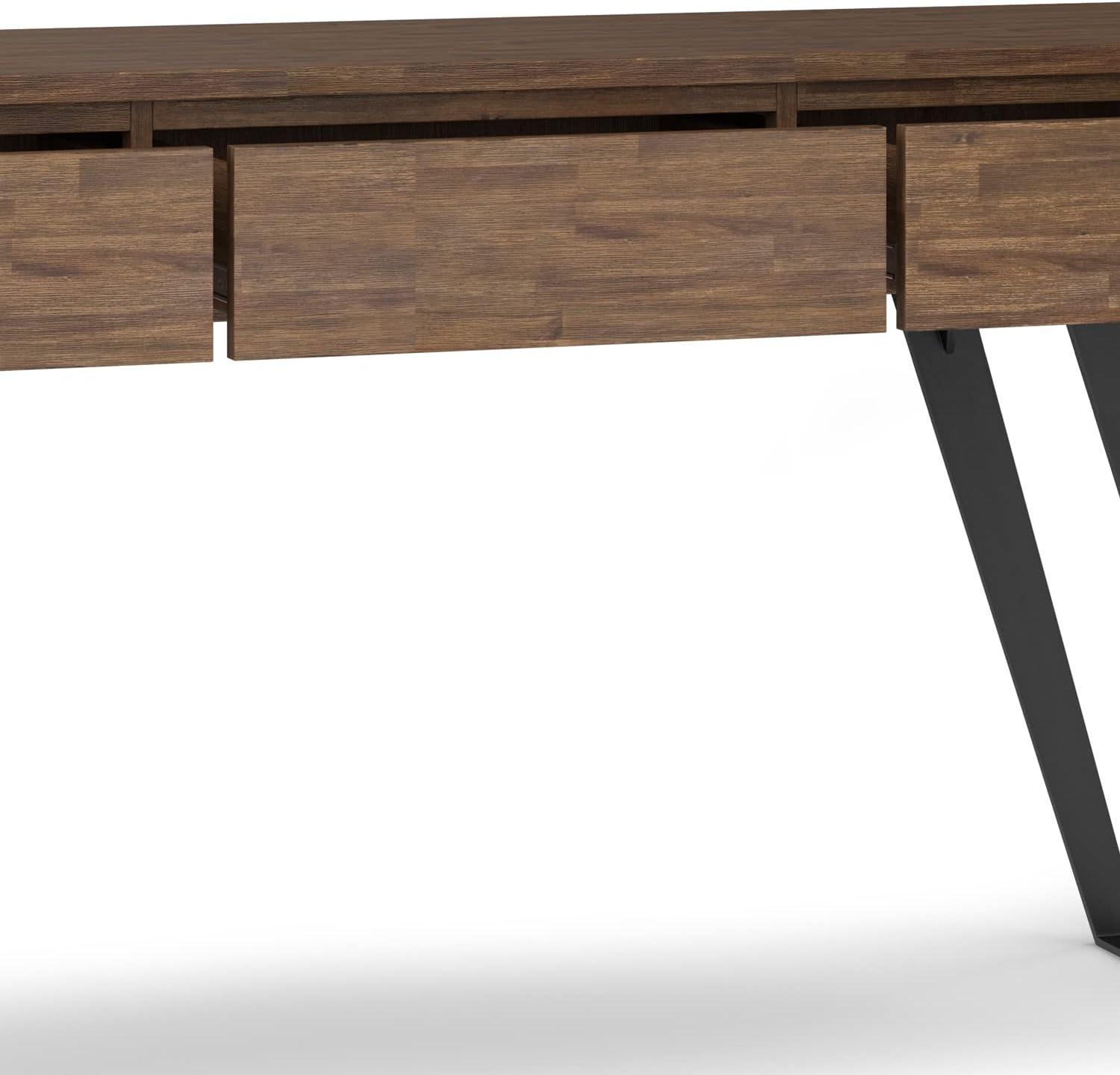 Rustic Natural Aged Brown Acacia & Metal Industrial Console with Storage