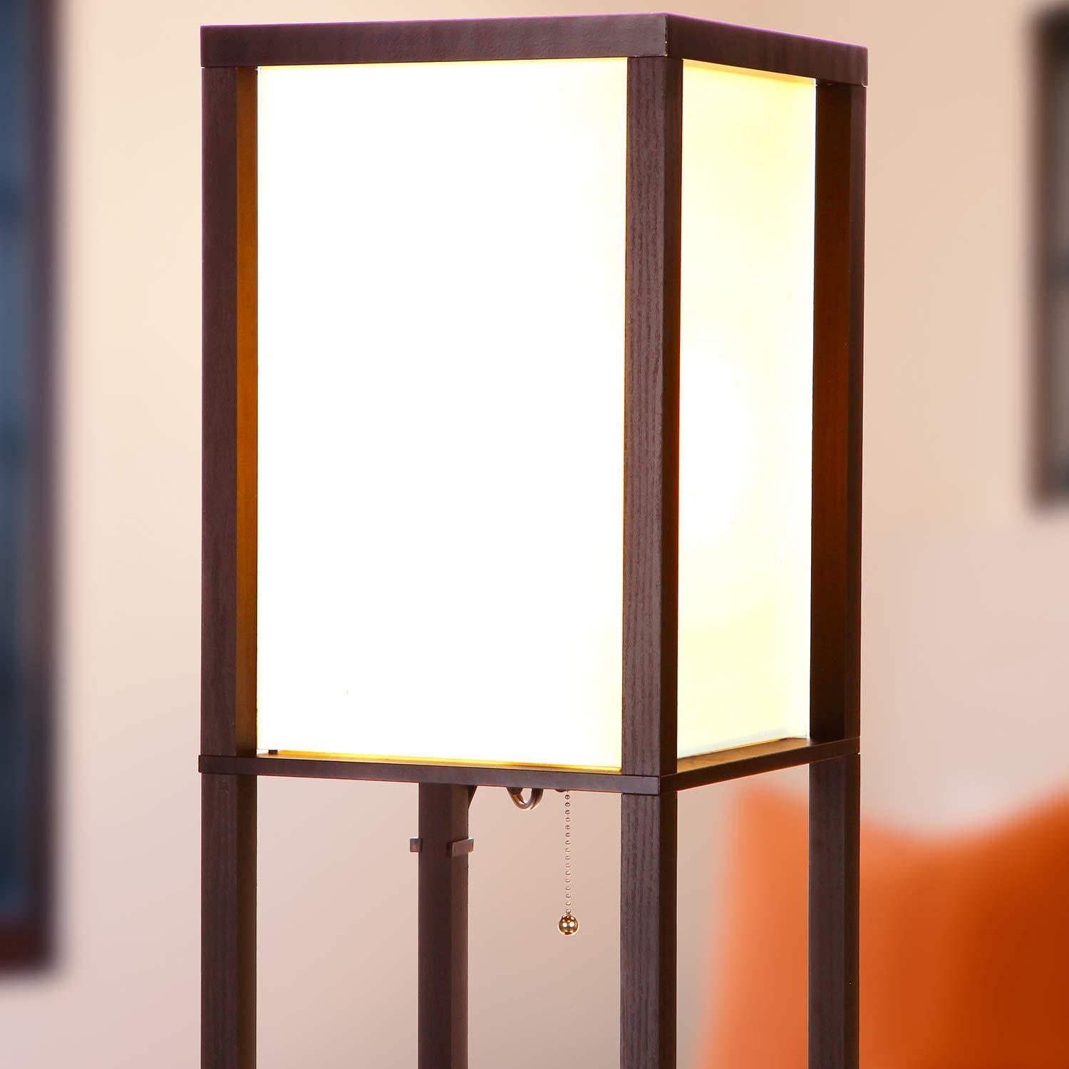 Brightech Maxwell 63 in. 3-Shelf Modern USB and Wireless Charging LED Floor Lamp with Fabric Square Shade