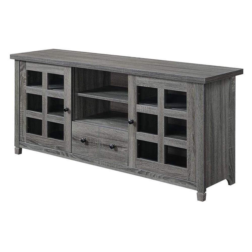Convenience Concepts Newport Park Lane 1 Drawer TV Stand with Storage Cabinets and Shelves for TVs up to 65 Inches, Weathered Gray
