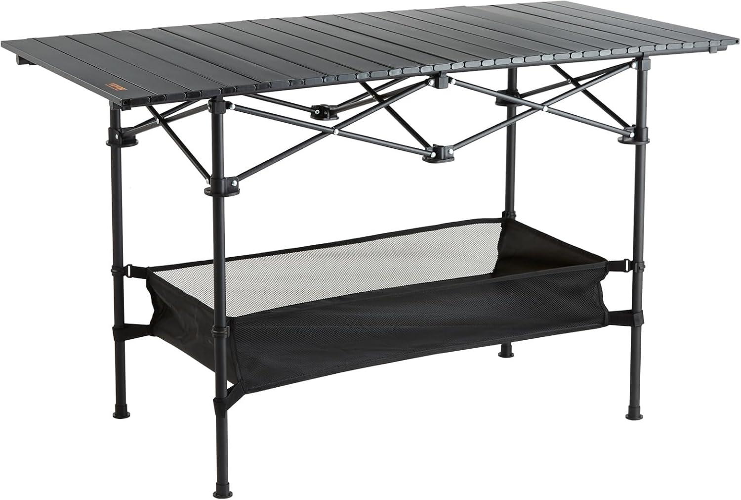 Black Aluminum Folding Camping Table with Storage Net, 45'' x 22''