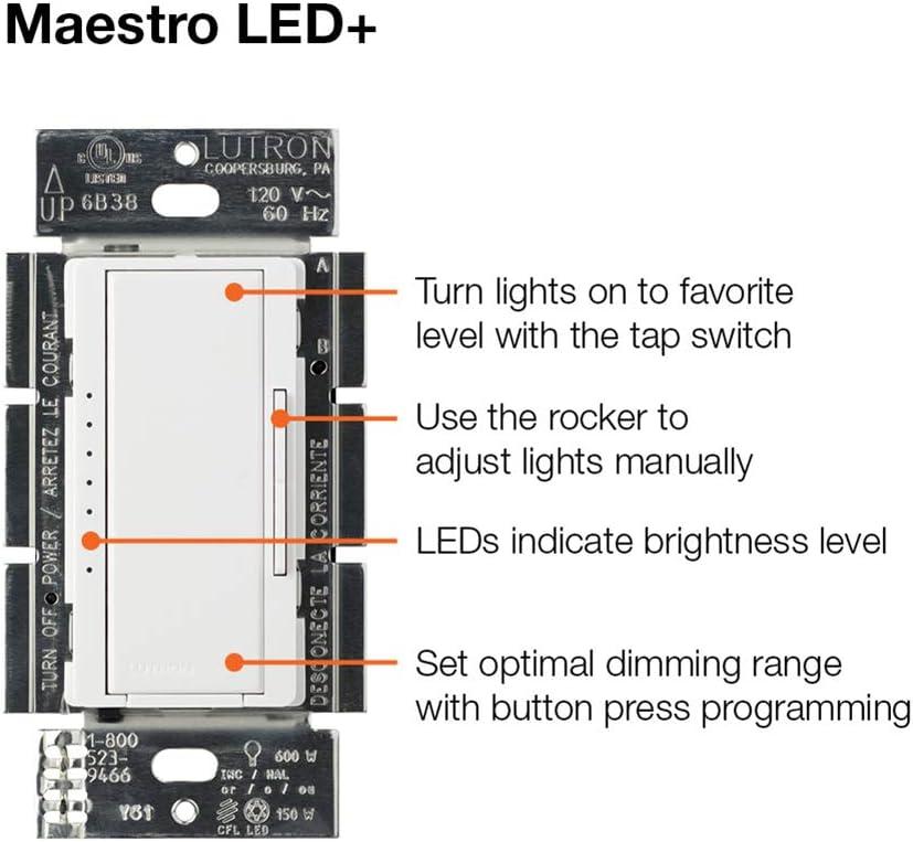 Lutron Maestro C.L Dimmer Switch for Dimmable LED, Halogen & Incandescent Bulbs, Single-Pole or Multi-Location, MACL-153M-WH