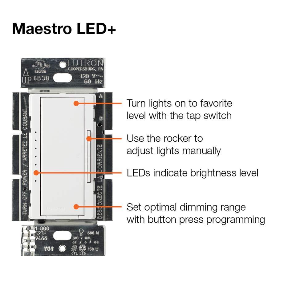 Lutron Maestro C.L Dimmer Switch for Dimmable LED, Halogen & Incandescent Bulbs, Single-Pole or Multi-Location, MACL-153M-WH