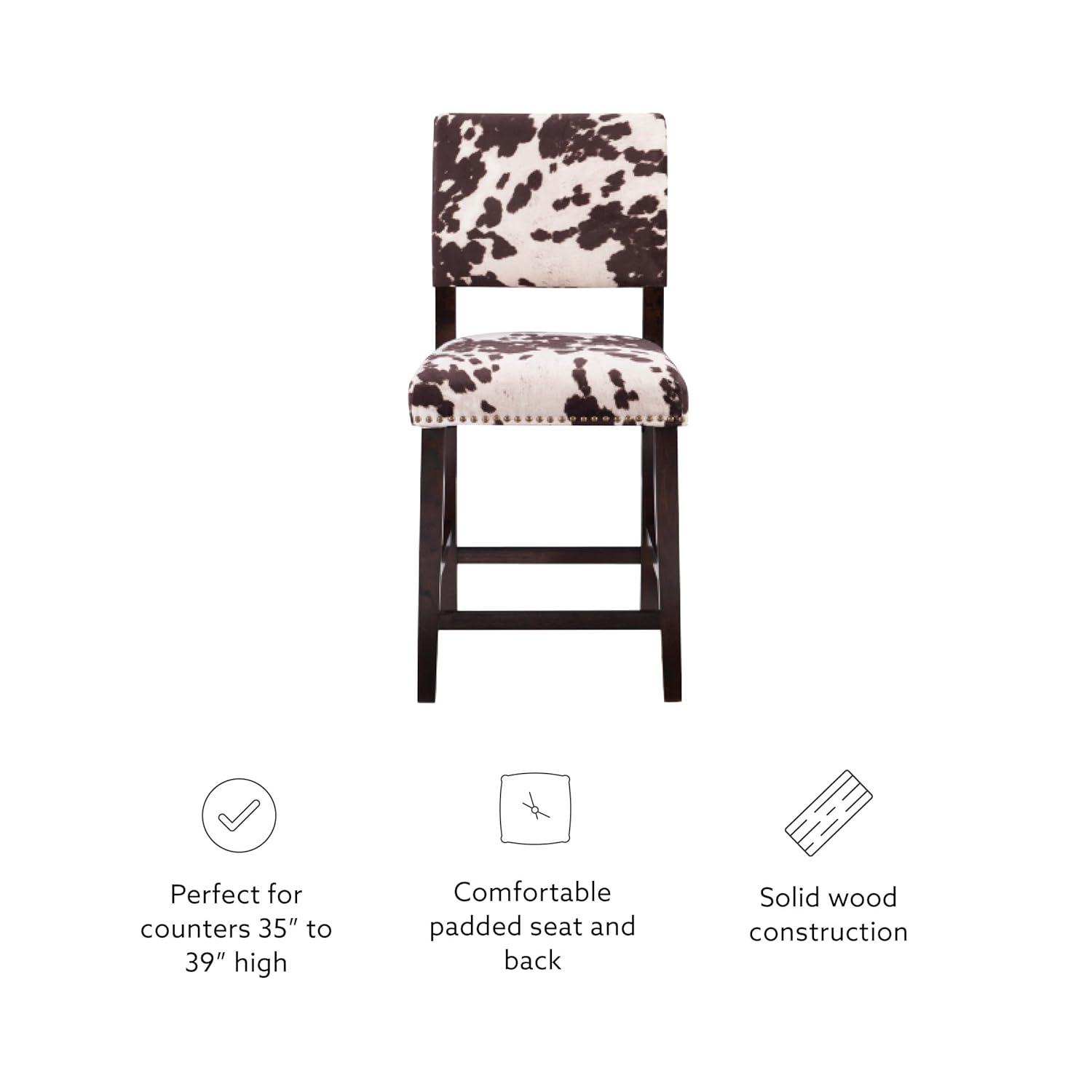 Linon 24" Corey Microfiber Upholstery Counter Height Barstool Cow print : Farmhouse Style, Wood Frame, Footrest