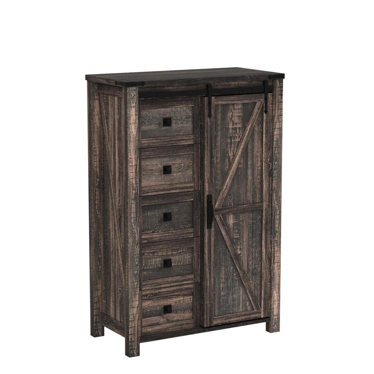 Farmhouse 5 Chest of Drawers, Tall Drawers Dresser with Sliding Barn Door