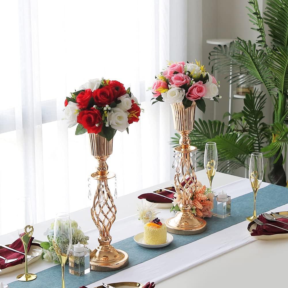 20.2in gold centerpieces for table wedding, 2Pcs wedding flower stand centerpieces for tables, Tall Metal Flower Vase Centerpieces for Party Events Birthday Home Decoration