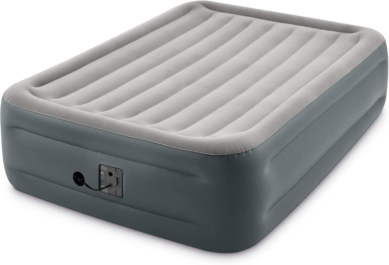 Queen Size Gray and White Air Mattress with Internal Pump