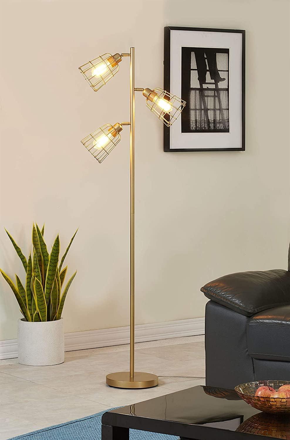 65'' Gold Adjustable Industrial Floor Lamp with Edison Bulbs