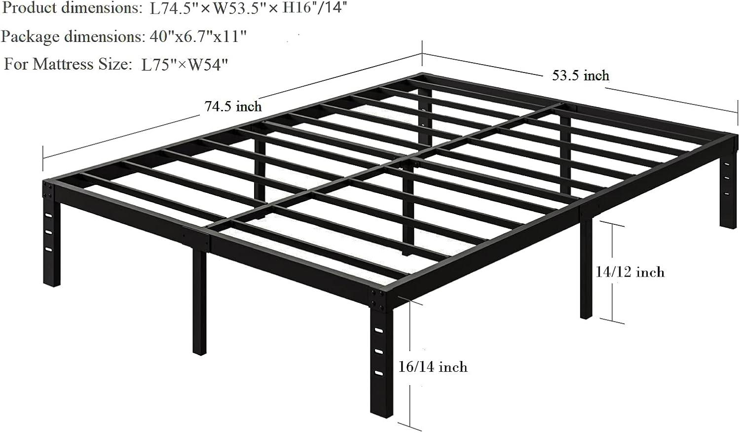 Twin Metal Bed Frame - 16 Inch Tall, No Box Spring Needed, Heavy Duty Platform With Storage Space, Sturdy Non-Slip Noiseless