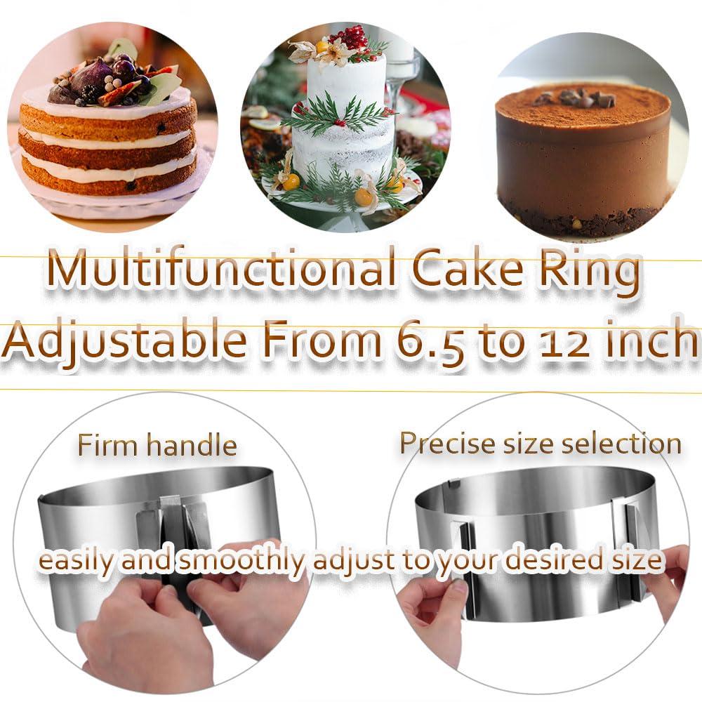 Cake Rings Mousse Mold Acetate Cake Collar Set - Adjustable 6 to12 Inches Stainless Steel Baking Rings Round Cake Molds with 5.5 x 394 Inch Clear Cake Acetate Sheet Rolls for Baking Pastry, Cake Decor