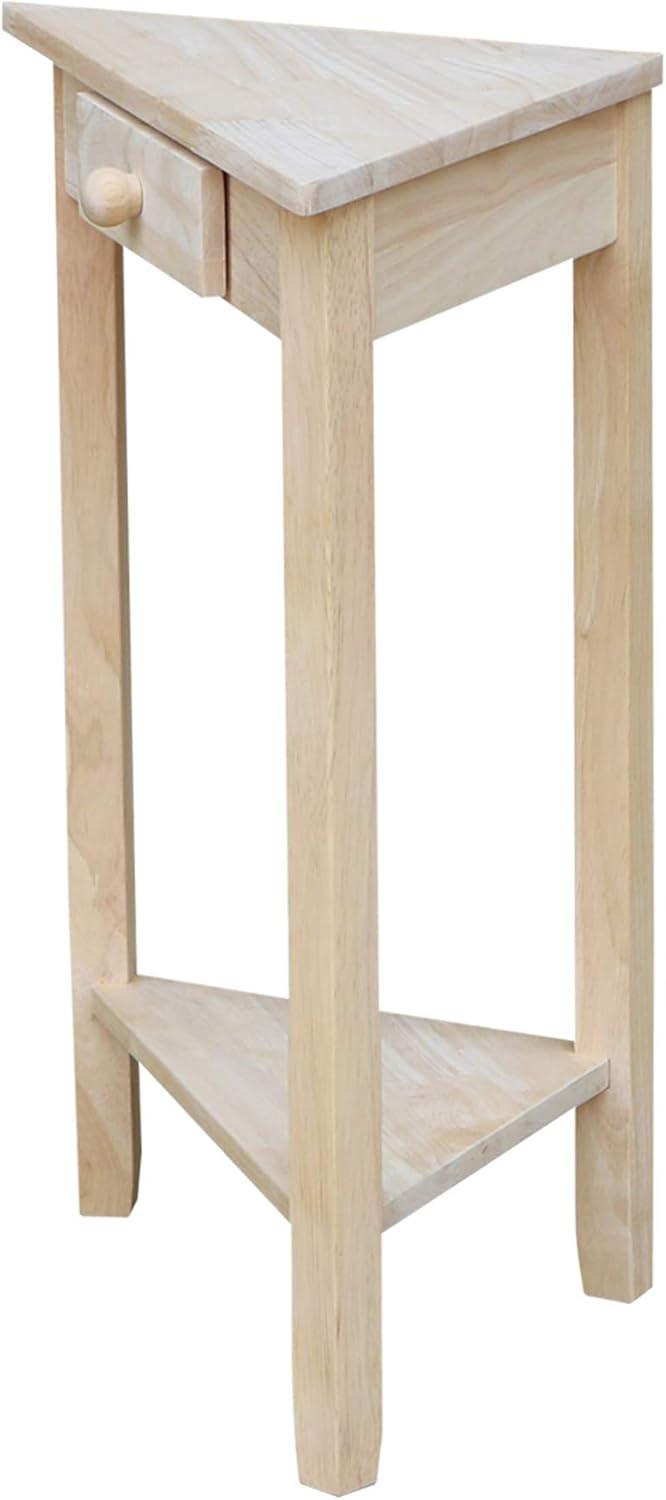 Corner End Table Unfinished - International Concepts: Solid Wood, Triangle Shape, Shelf Storage