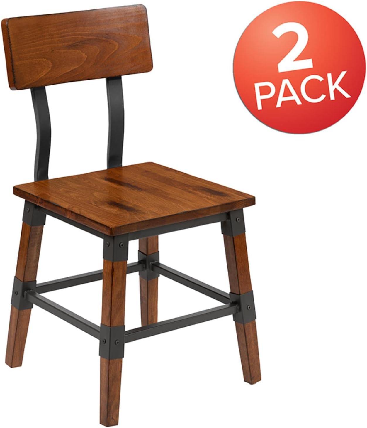 Flash Furniture 2 Pack Rustic Antique Walnut Industrial Wood Dining Chair