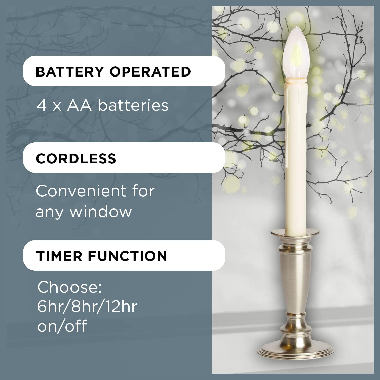 Set of 4 Battery Operated Window Candles with Remote Control - (Brushed Brass)
