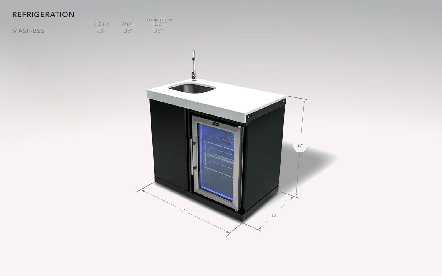 Mont Alpi MASF-SS Stainless Steel Beverage Center Cabinet Module + 2.7 Cubic Feet Wine Cooler Outdoor Rated Temperature Adjustable Compact Lockable Refrigerator + Faucet & Sink