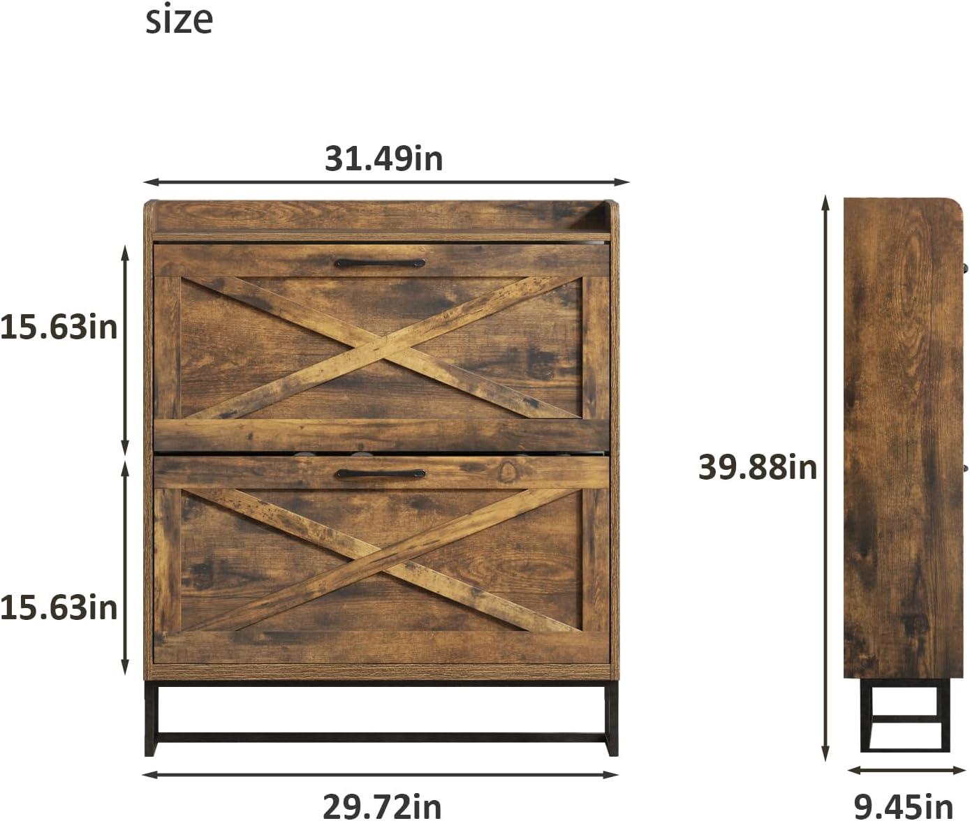 Rustic Brown Wood Shoe Storage Cabinet with Flip Drawers