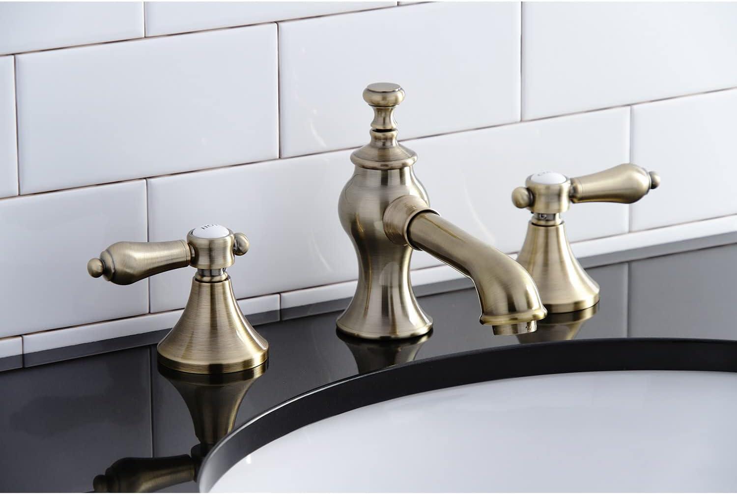 Kingston Brass Heirloom Two-Handle 3-Hole Deck Mount Widespread Bathroom Faucet with Brass Pop-Up Drain