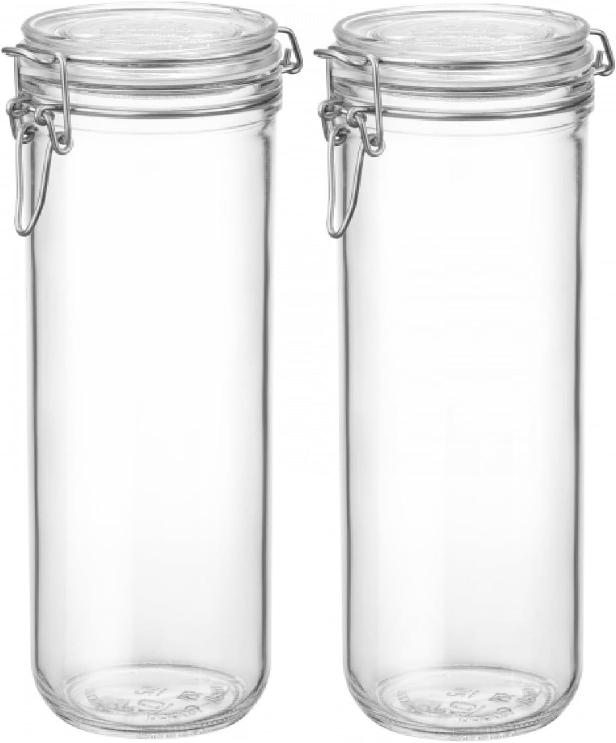 Bormioli Rocco Fido Cylinder 50.75 oz Airtight Jar (Set of 2) - BPA-Free Glass Ingredient Container - Ideal for Canning, Fermentation, Pantry Organization, Kitchen Storage - Dishwasher & Food Safe
