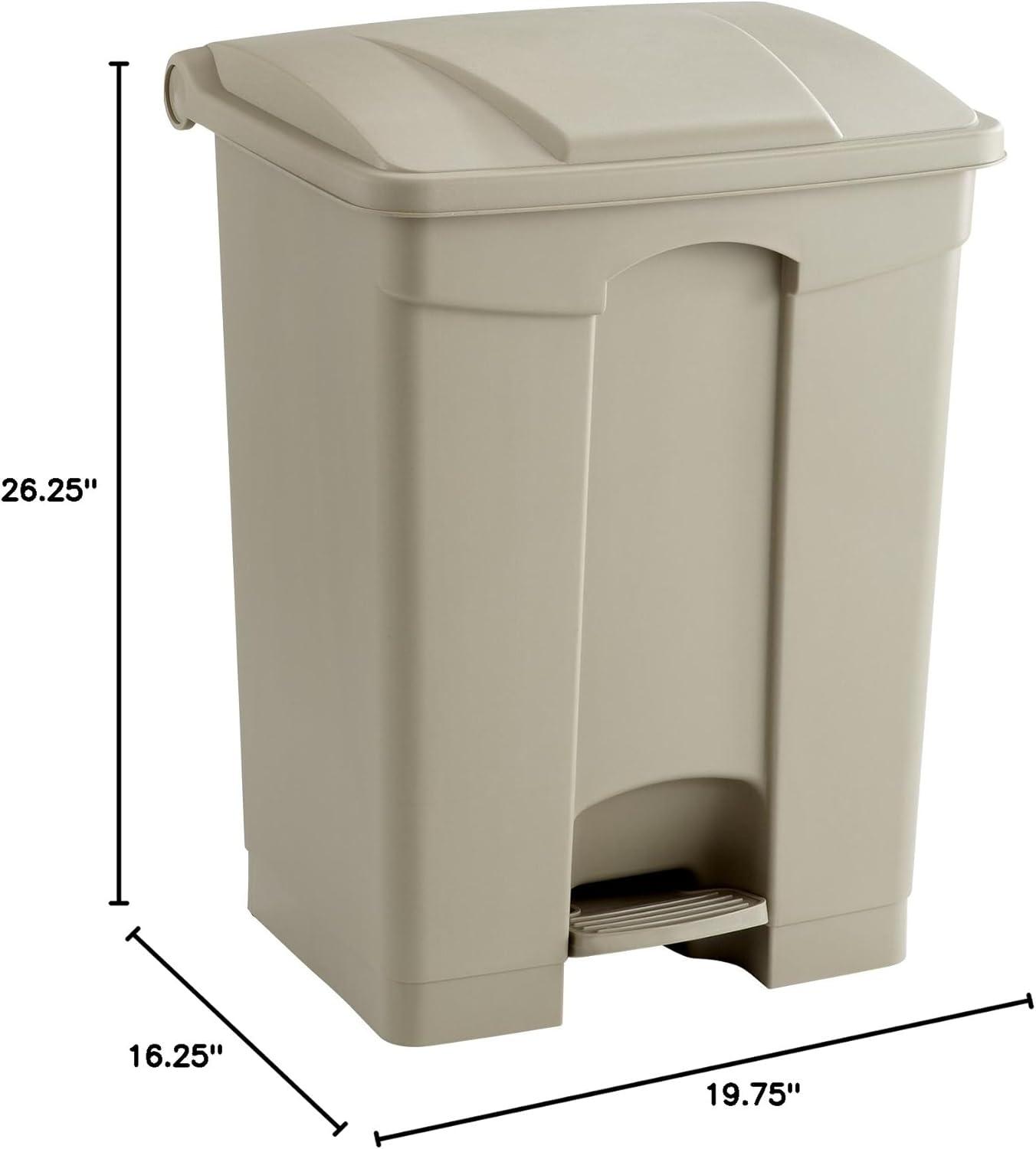 Tan Plastic Step-On Trash Can with Lid, 17 Gallon