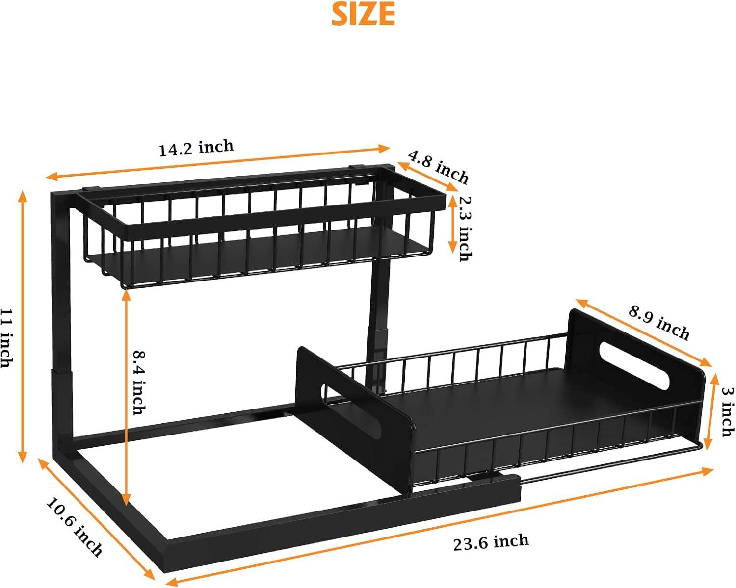Webetop Under Kitchen Sink Organizers and Storage, 2 Tier Pull Out Cabinet Organizer, Multi-Purpose Sliding Shelf Under Bathroom Drawer- 14.2L x 10.6W x 11H