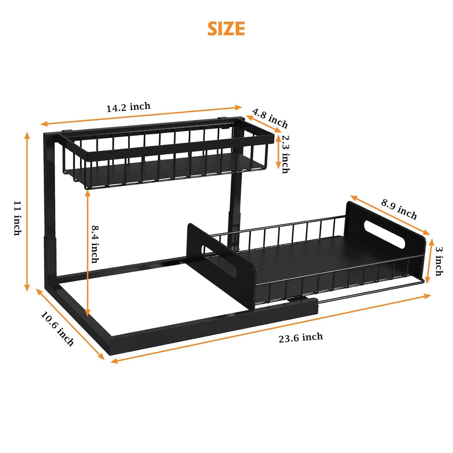 Webetop Under Kitchen Sink Organizers and Storage, 2 Tier Pull Out Cabinet Organizer, Multi-Purpose Sliding Shelf Under Bathroom Drawer- 14.2L x 10.6W x 11H