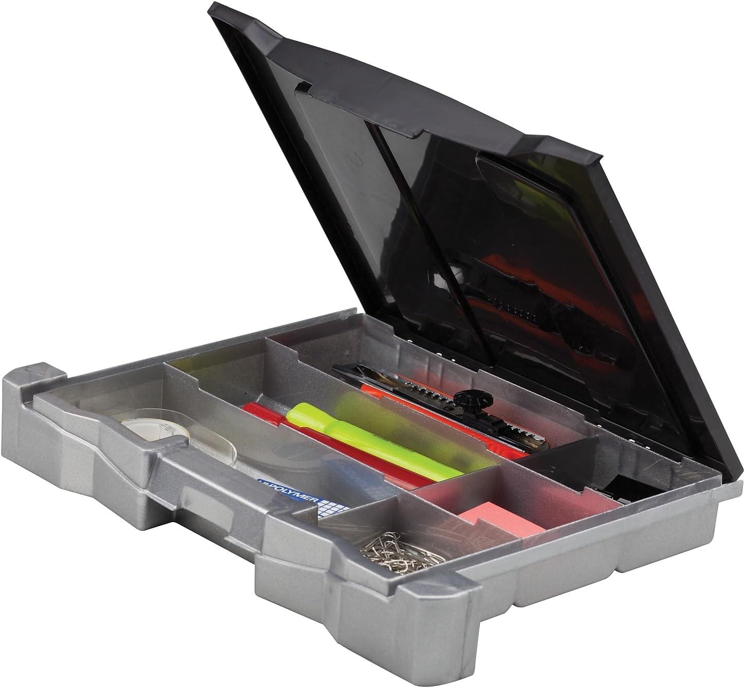 Black Portable File Box with Removable Drawer and Latch