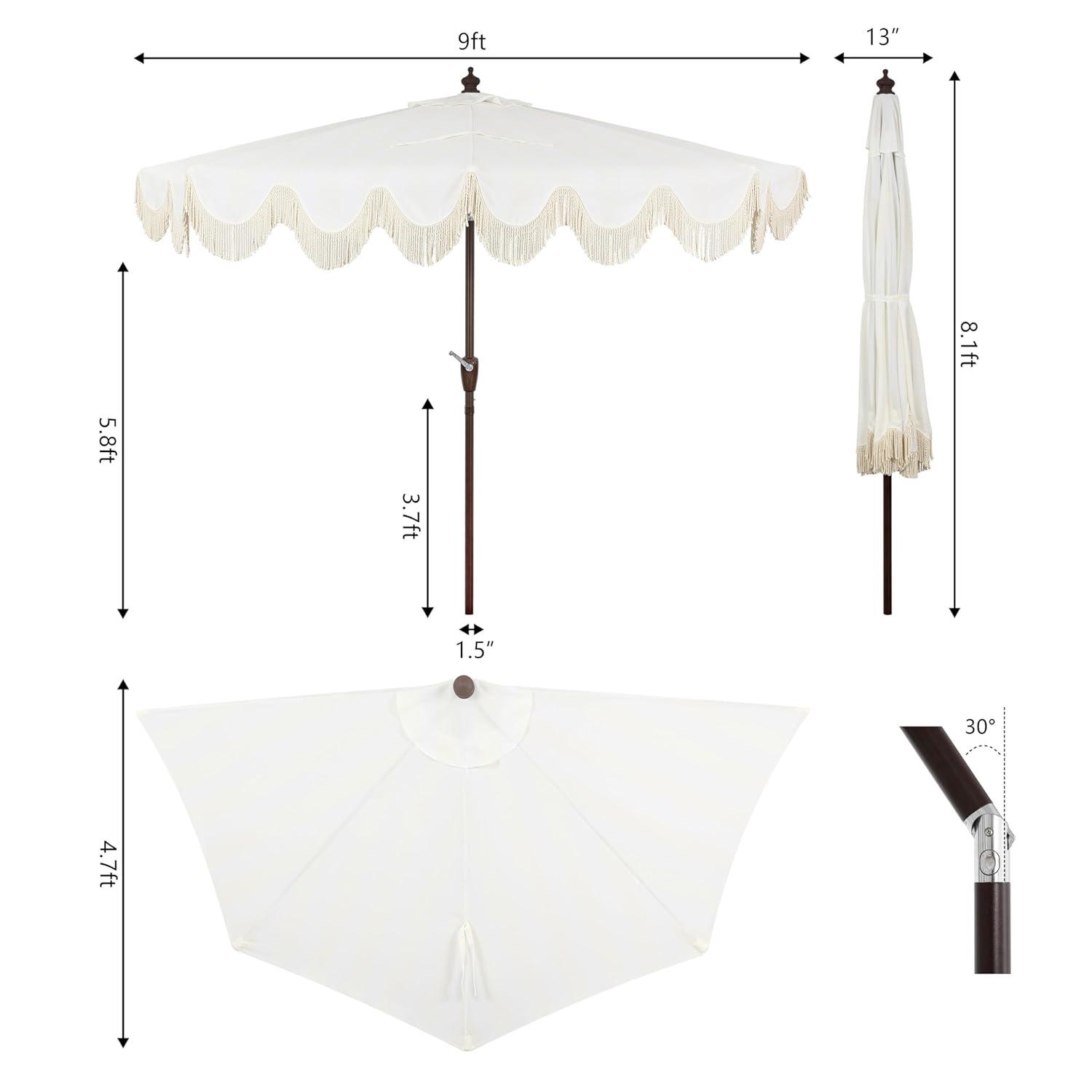 Arlmont & Co. Tasheba 9 ft. Classic Scalloped Fringe Half Market Patio Umbrella with Crank, and UV Protection