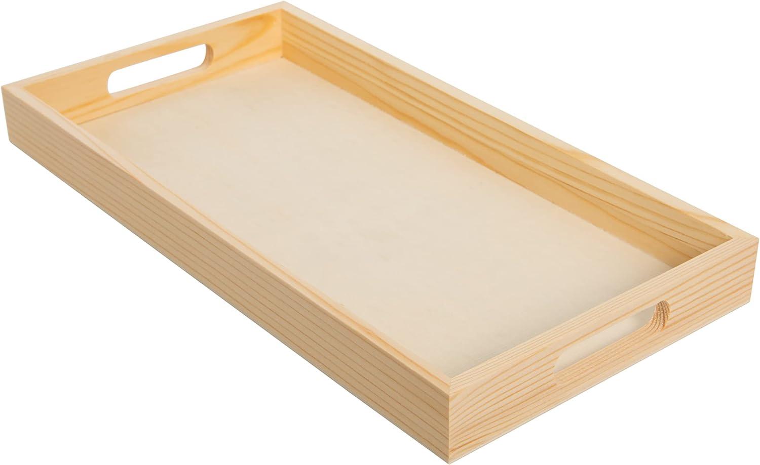 Natural Wood Rectangular Nested Serving Trays with Handles, Set of 5