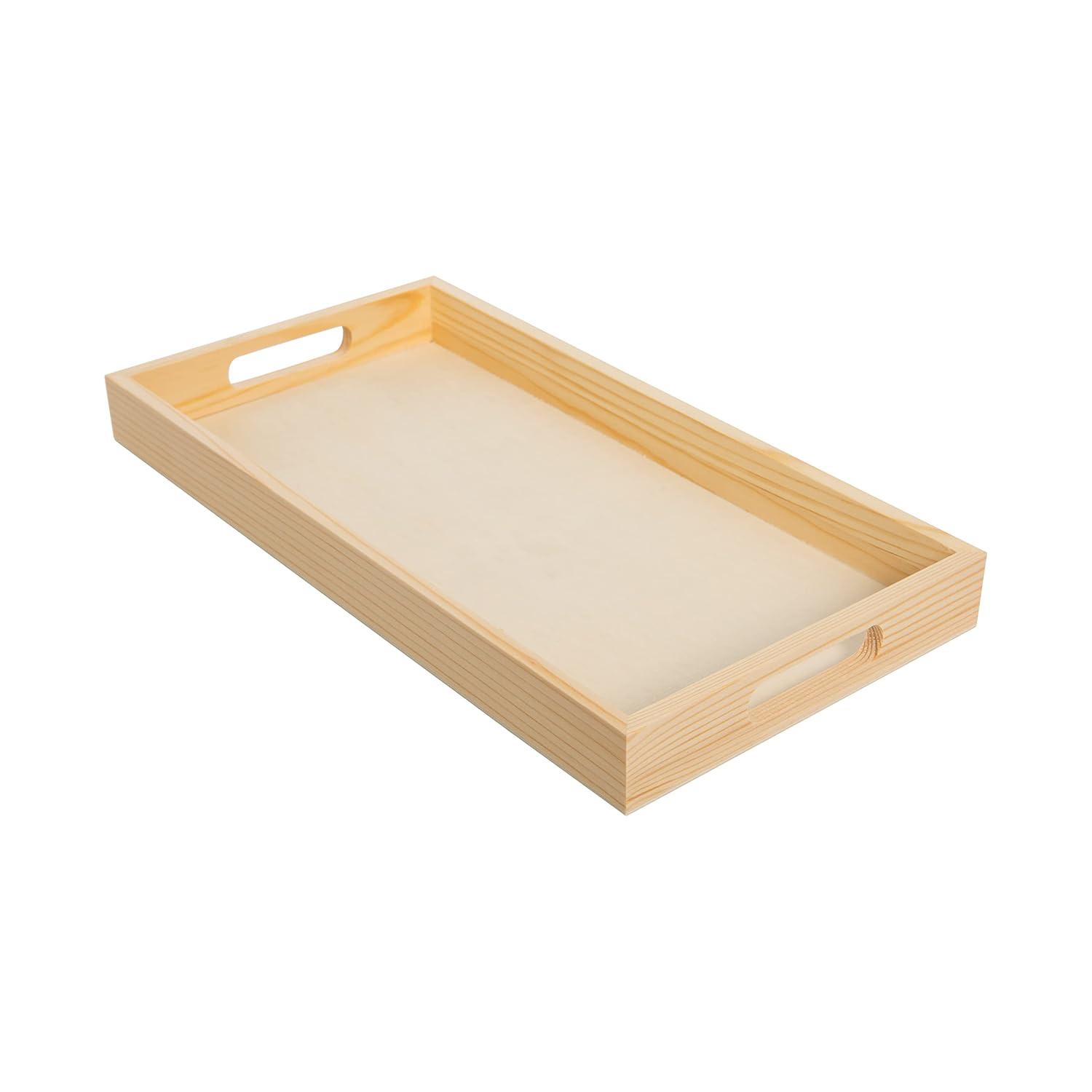 Natural Wood Rectangular Nested Serving Trays with Handles, Set of 5