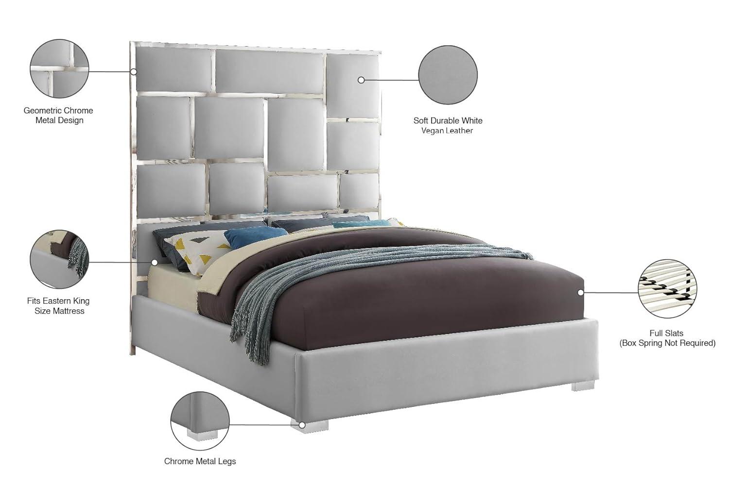 Meridian Furniture Milan King Size Super-tall Headboard Contemporary Fabric Platform Bed, White