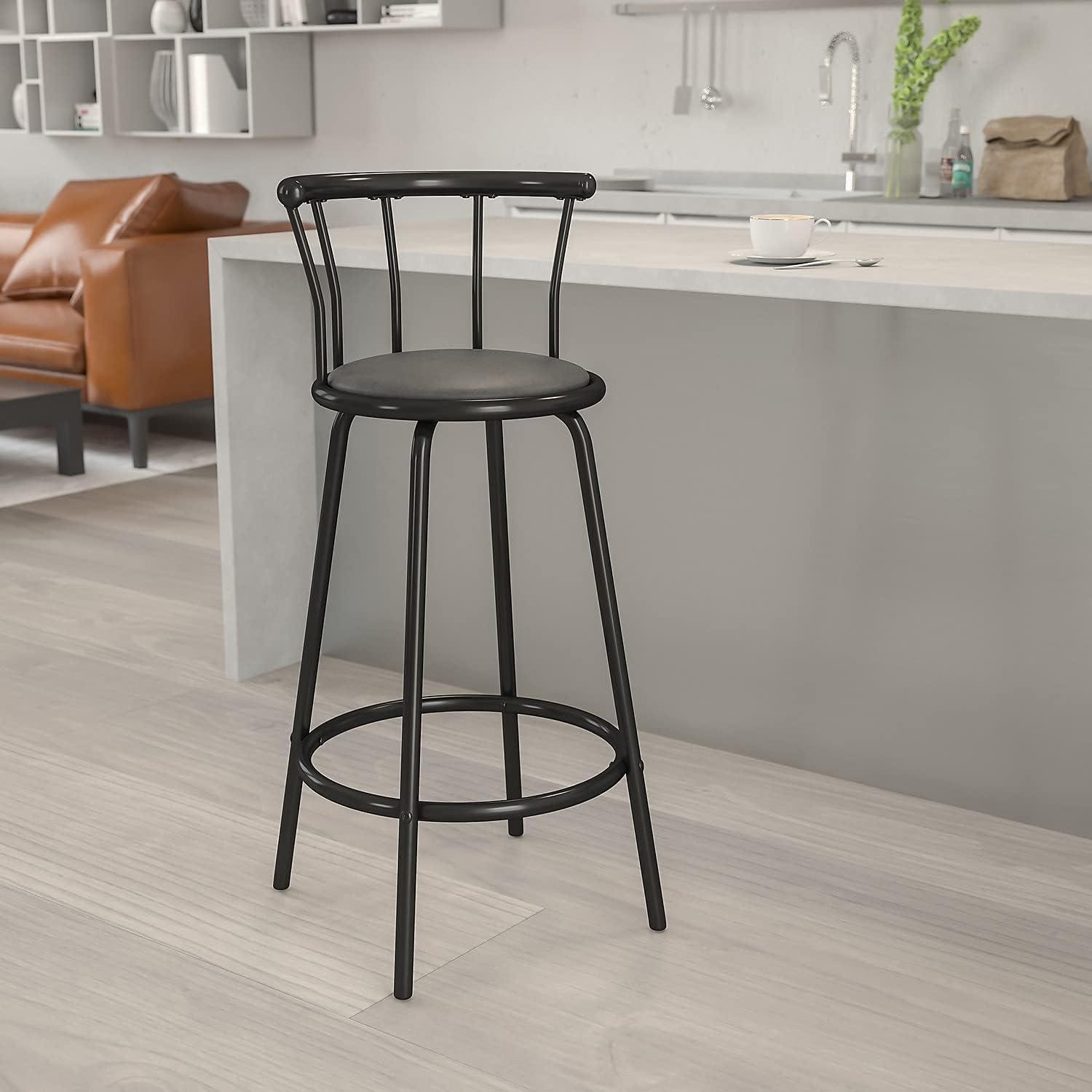 Flash Furniture Crown Back Black Metal Barstool with Black Vinyl Swivel Seat