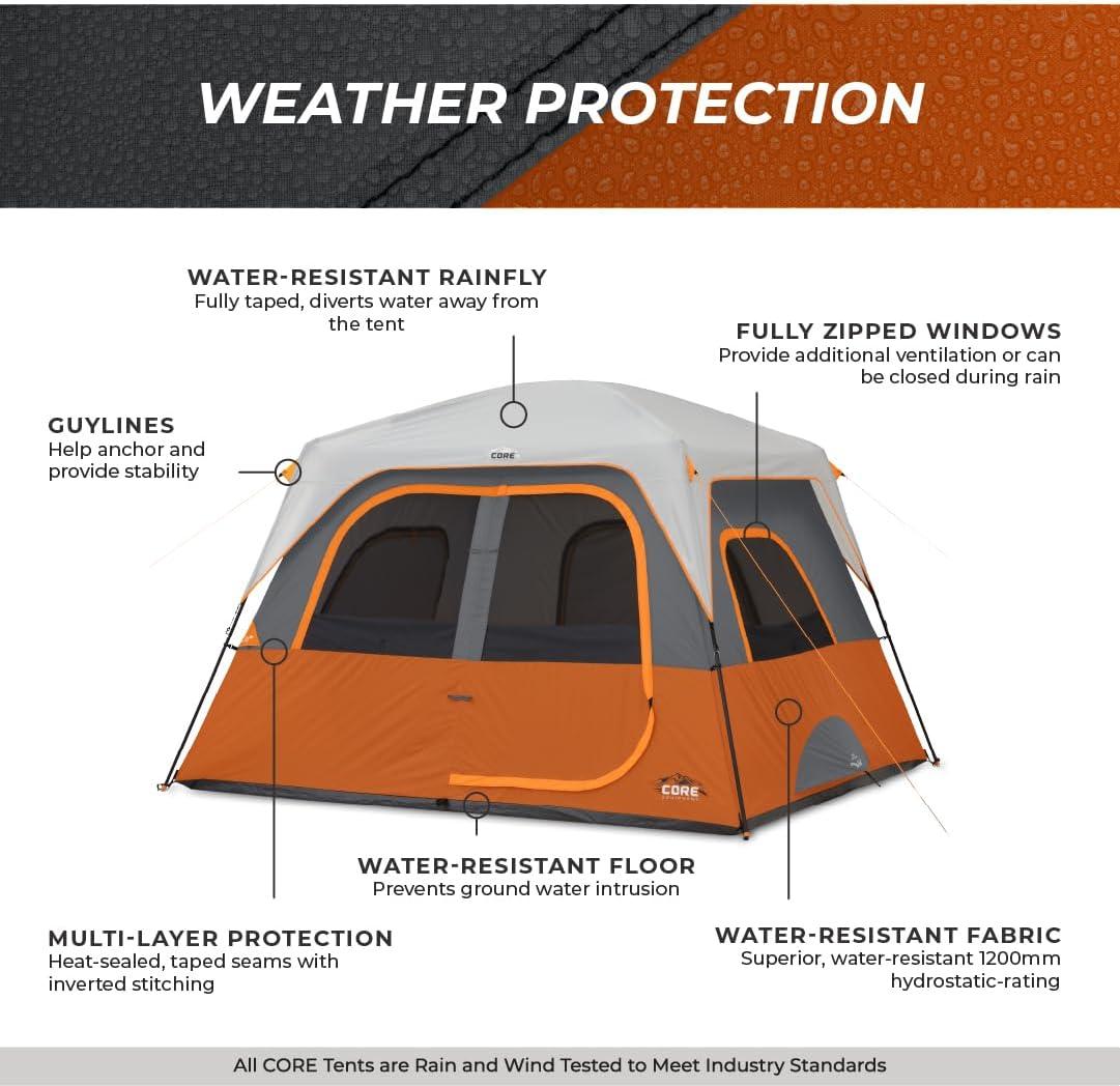 Core Equipment 6 Person Straight Wall Tent - Orange