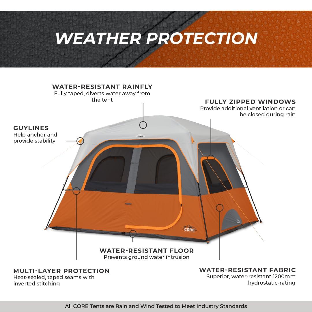 Core Equipment 6 Person Straight Wall Tent - Orange