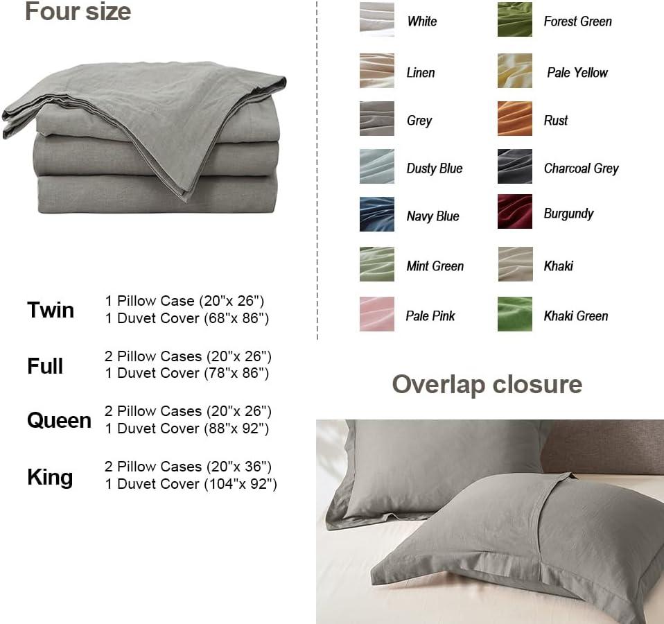 Full/Queen Natural Flax Cotton Blend Duvet Cover Set