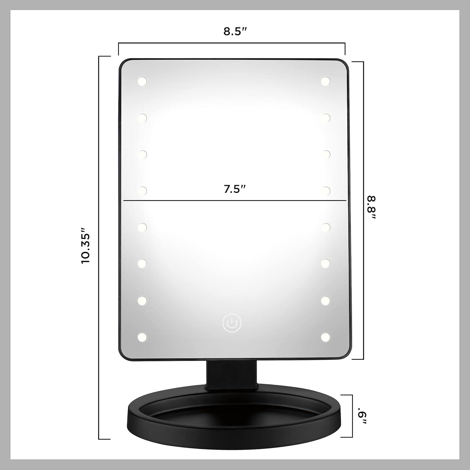 Conair Reflections Hollywood Tabletop Mount LED Lighted Vanity Makeup Mirror with Touch Screen, 1x magnification, Black finish BEP1W