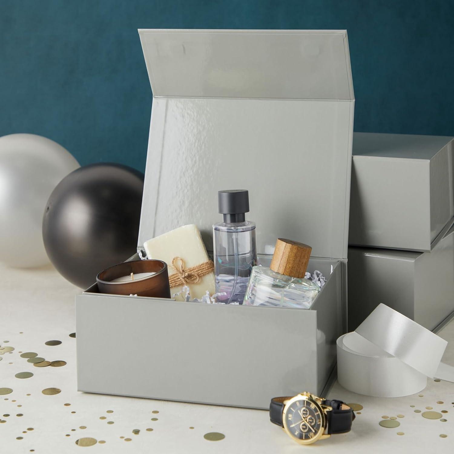 Stockroom Plus 6 Pack Magnetic Gift Boxes with Lids, 9.5x7x4 Inches for Birthday, Wedding, Groomsman and Bridesmaid Proposal Box, Gray