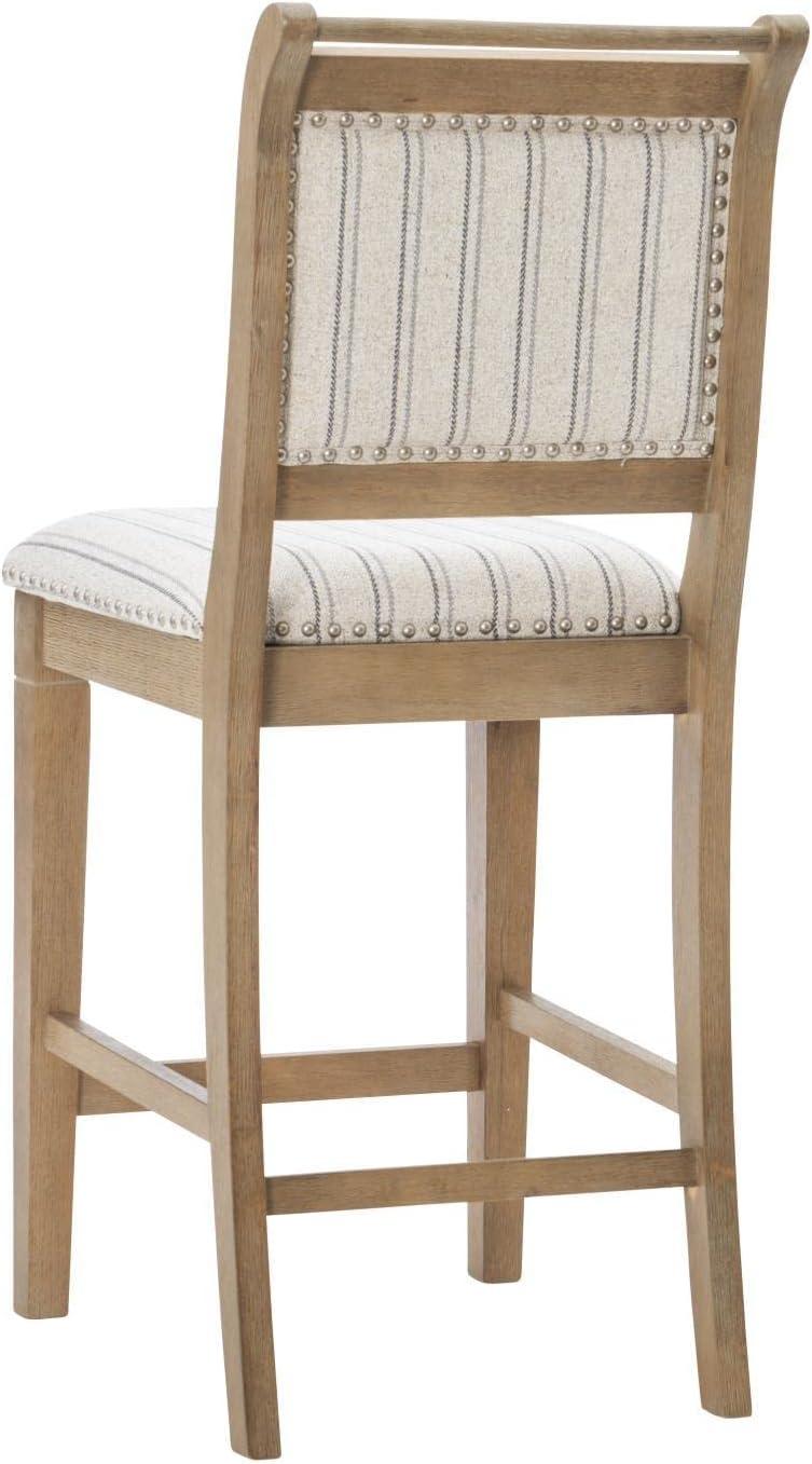 Emmy Rustic Wash 26" Gray Striped Upholstered Counter Stool with Nailhead Trim