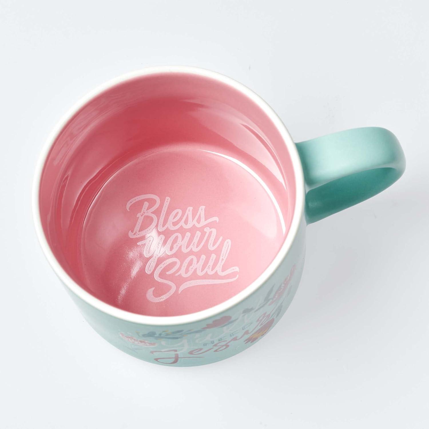 Bless Your Soul XL Blue Coffee Mug Y'all Need Jesus, Funny Birthday Gifts for Women/Men, Co-worker, Retro-Inspired Designs - 15oz Cup